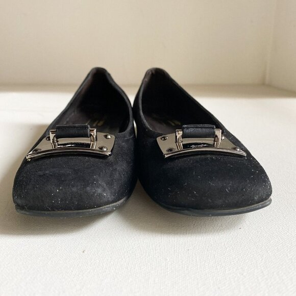 Donald J Pliner Black Suede Metal Monogram Detail Square Toe Flats 8M - Picture 7 of 8